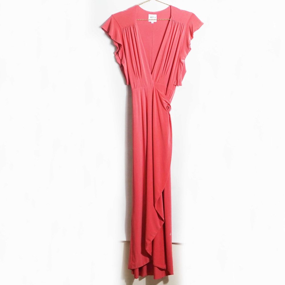 Misa Los Angeles Carolina Wrap Maxi Dress in Pink XS